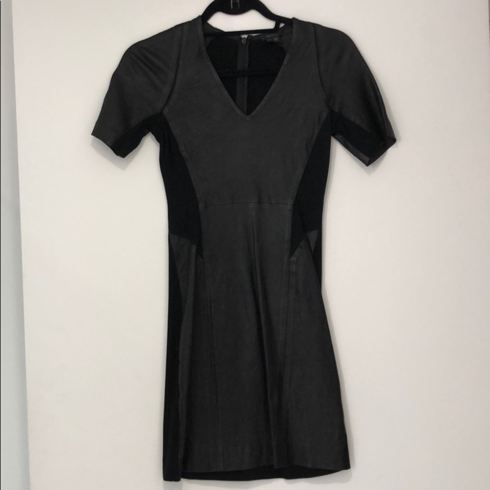 Leather and knit mini dress